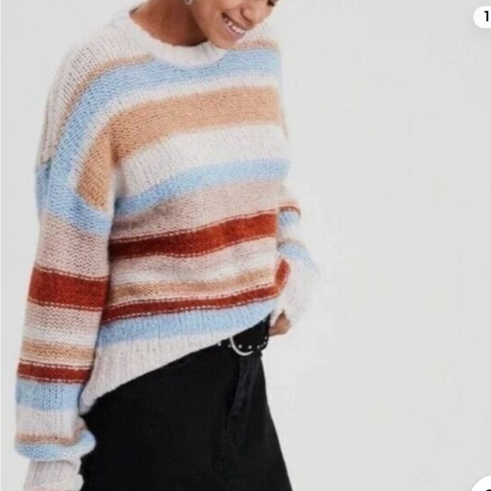 American Eagle Outfitters Striped Sweater - Blue, rust Cream size medium